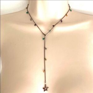 Sterling Silver Beaded Star Lariat Necklace Boho Layering Adorina NWT